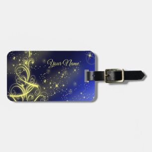 Christmas Tree Party Gold Stars Navy Blue Holidays Luggage Tag