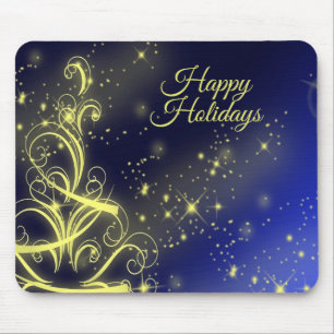 Christmas Tree Party Gold Stars Navy Blue Holidays Mouse Pad