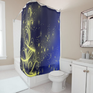 Christmas Tree Party Gold Stars Navy Blue Holidays Shower Curtain