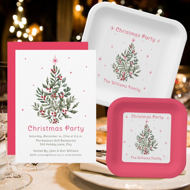 Christmas Tree Party Red and White Napkin (Christmas Tree Party Red and White)