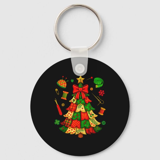 Christmas Tree Patchwork Quilting Quilter Sewing L Key Ring (Front)