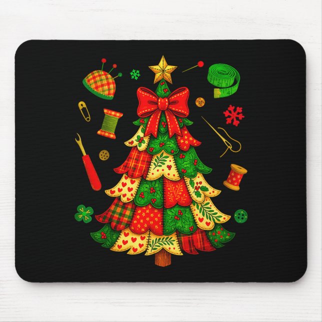 Christmas Tree Patchwork Quilting Quilter Sewing L Mouse Pad (Front)