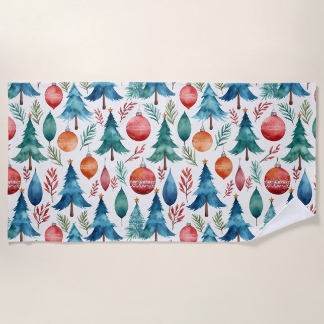 Christmas Tree Pattern Beach Towel (Front)