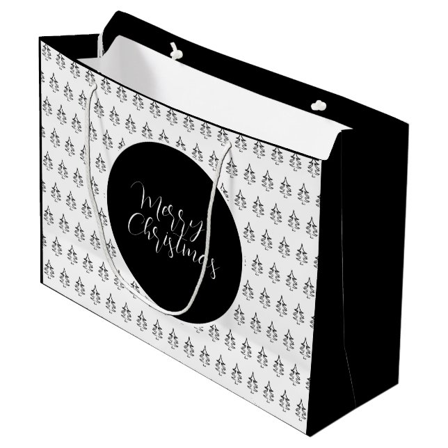 Christmas Tree Pattern Black And White Large Gift Bag (Front Angled)