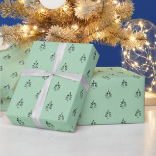 Christmas Tree Pattern Black And White Wrapping Paper