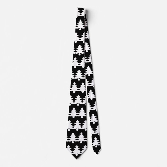 Christmas Tree Pattern Black White Neck Tie (Front)