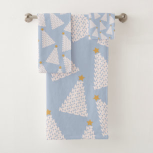 Christmas Tree Pattern Blue Bath Towel Set