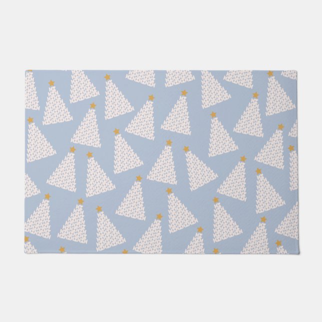 Christmas Tree Pattern Blue Doormat (Front)