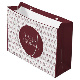 Christmas Tree Pattern Burgundy Large Gift Bag