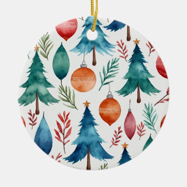Christmas Tree Pattern Ceramic Ornament (Front)
