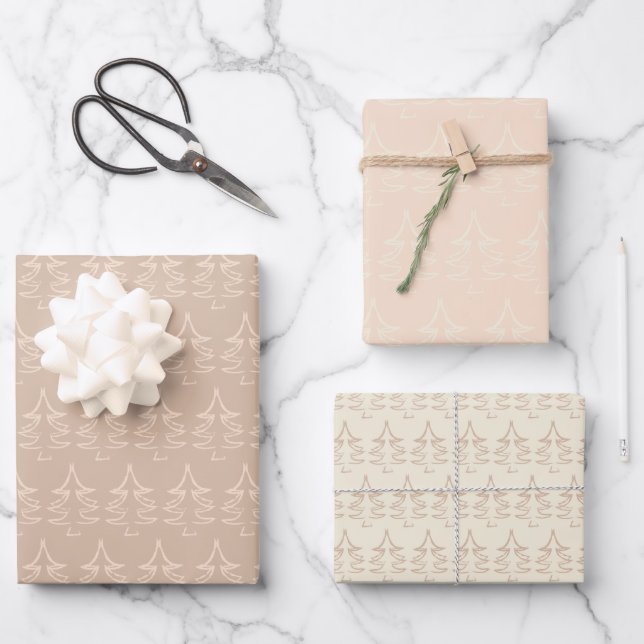 Christmas Tree Pattern Coffee Punch Blush Vanilla Wrapping Paper Sheet (Front)