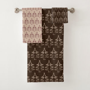 Christmas Tree Pattern Dark chocolate Bath Towel Set