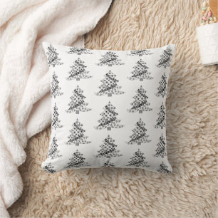 Christmas Tree Pattern Drawing Black and White  Cushion