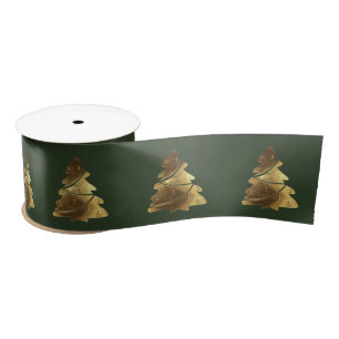 Christmas Tree Pattern Elegant Hunter Green Gold Satin Ribbon