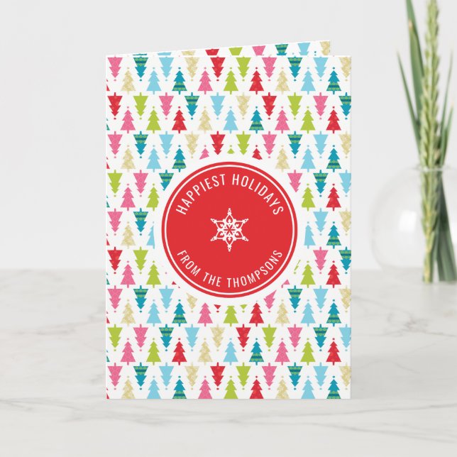 CHRISTMAS TREE PATTERN festive modern minimal red Card (Front)