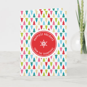 CHRISTMAS TREE PATTERN festive modern minimal red Card