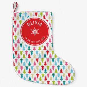 CHRISTMAS TREE PATTERN festive modern minimal red Small Christmas Stocking