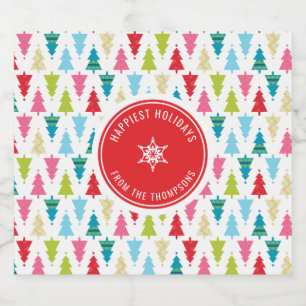 CHRISTMAS TREE PATTERN festive modern minimal red Sparkling Wine Label