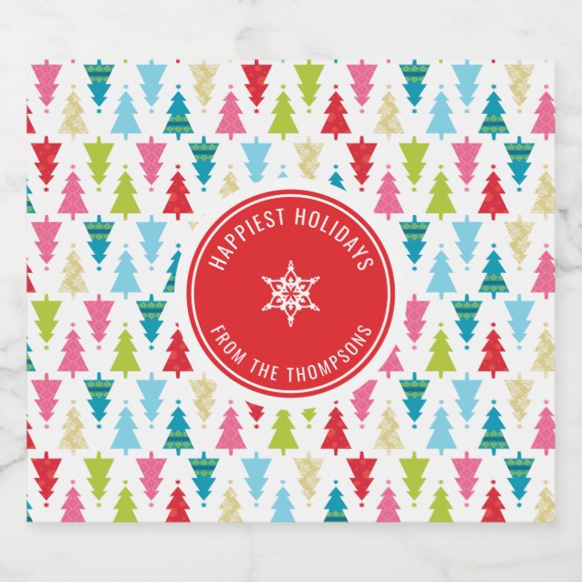 CHRISTMAS TREE PATTERN festive modern minimal red Sparkling Wine Label (Single Label)