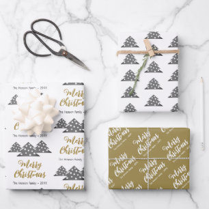 Christmas Tree Pattern Festive Script Family  Wrapping Paper Sheet