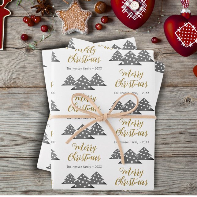 Christmas Tree Pattern Festive Script Family Wrapping Paper Sheet (Creator Uploaded)