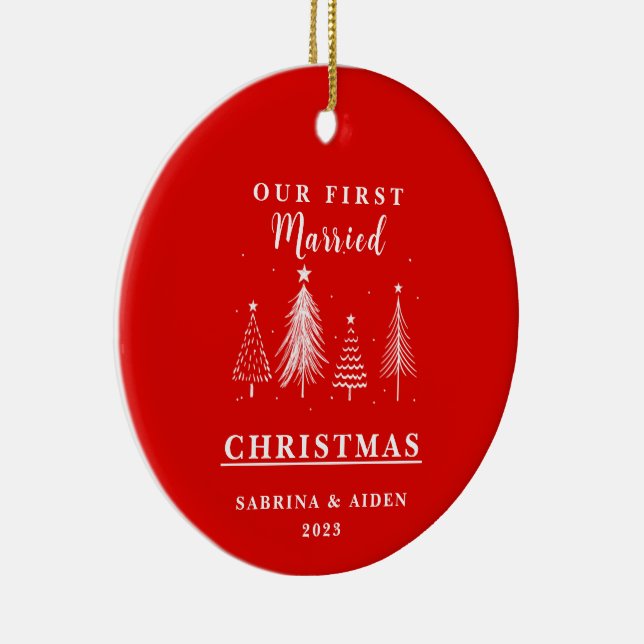 Christmas Tree Pattern | First Married Christmas  Ceramic Ornament (Right)