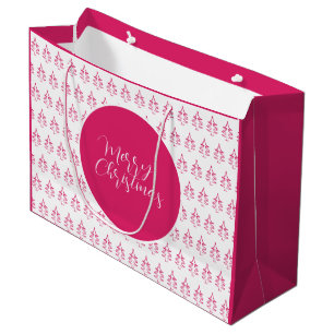 Christmas Tree Pattern Hot Pink Large Gift Bag