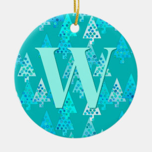 Christmas Tree Pattern in Aqua Personalised Ceramic Ornament
