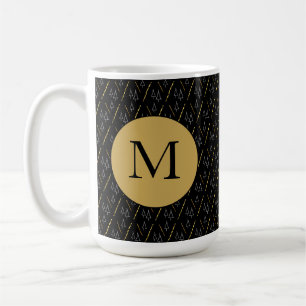 Christmas Tree Pattern In Black, White and Gold Coffee Mug