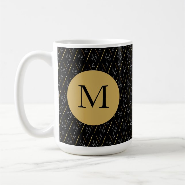 Christmas Tree Pattern In Black, White and Gold Coffee Mug (Left)