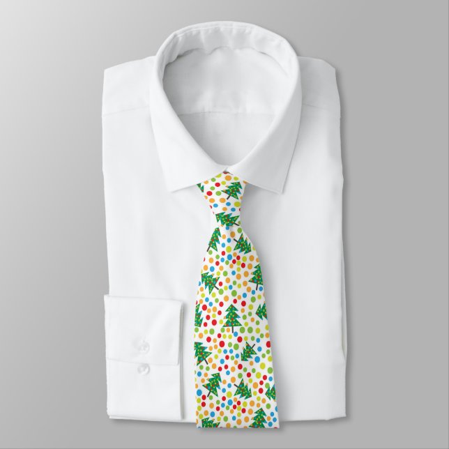 Christmas Tree Pattern Modern Colorful Holiday Tie (Tied)