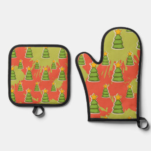 Christmas tree pattern oven mitt & pot holder set