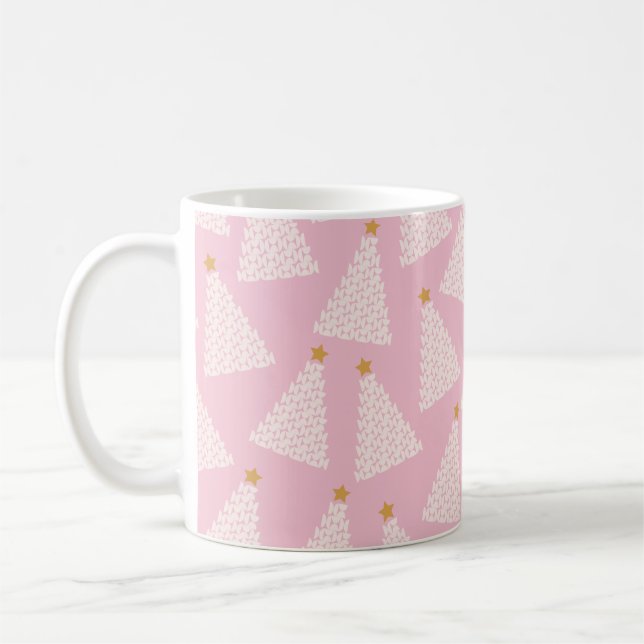 Christmas Tree Pattern Pink Coffee Mug (Left)