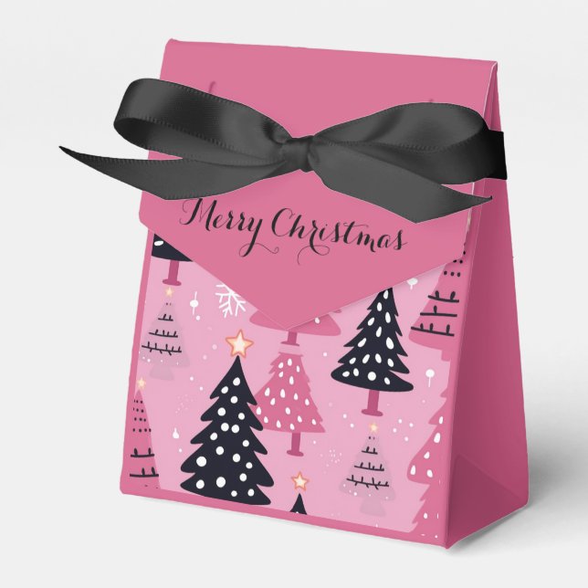 Christmas tree pattern pink favour box (Front Side)