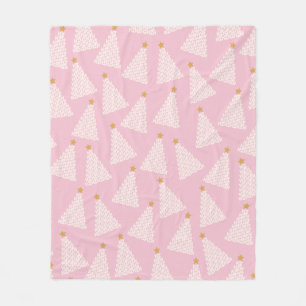 Christmas Tree Pattern Pink Fleece Blanket