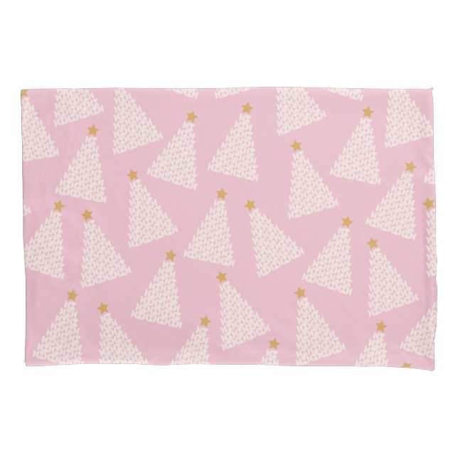 Christmas Tree Pattern Pink Pillowcase (Front)