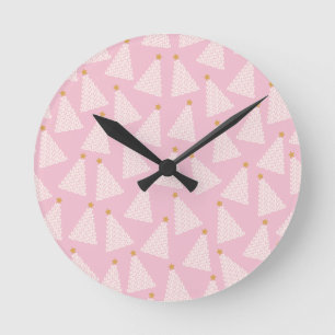 Christmas Tree Pattern Pink Round Clock