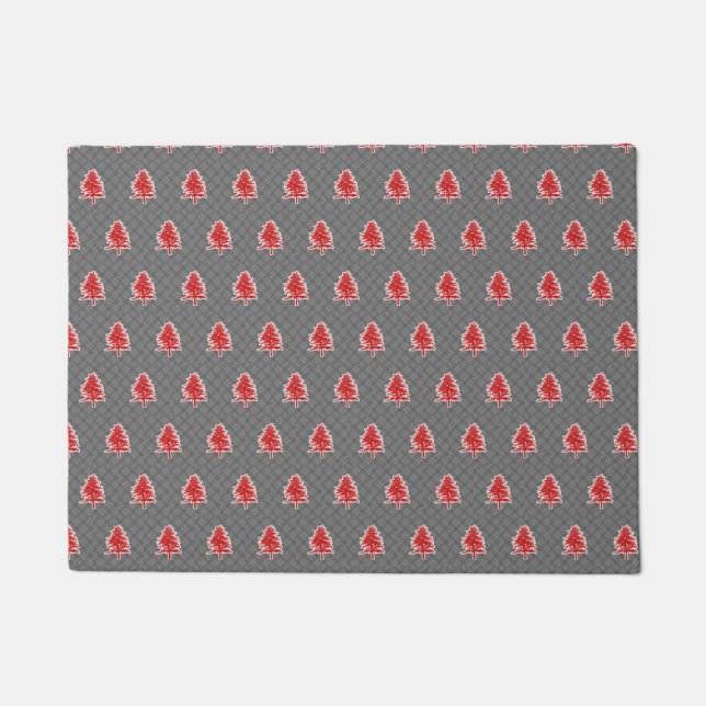 Christmas Tree Pattern Plaid Background Holiday  Doormat (Front)