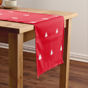 Christmas Tree Pattern Red White Table Runner
