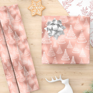 Christmas Tree Pattern Rose Gold Holiday Wrapping Paper