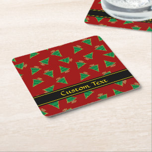 Christmas Tree Pattern Square Paper Coaster