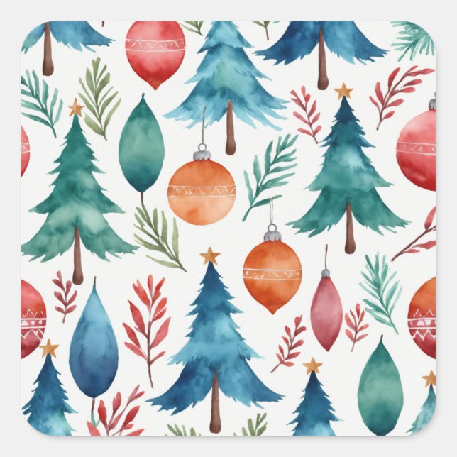 Christmas Tree Pattern Square Sticker (Front)