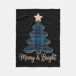 Christmas Tree Pattern Tartans Greens And Blue Pla Fleece Blanket