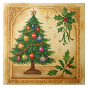 Christmas tree Pattern, Vintage Style Ceramic Tile