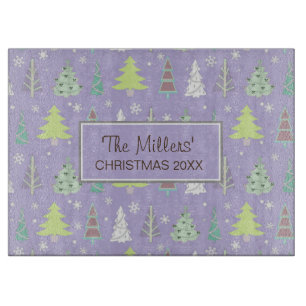 Christmas Tree Pattern Violet and Lime Green ID175 Cutting Board