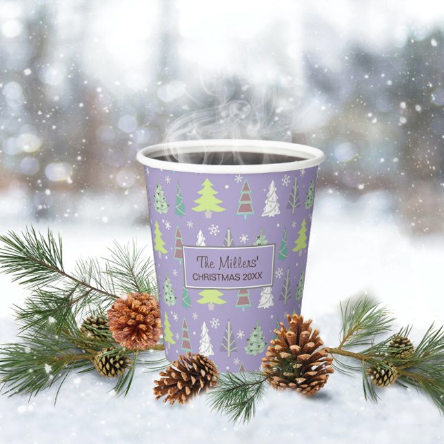 Christmas Tree Pattern Violet and Lime Green ID175 Paper Cups (Creator Uploaded)