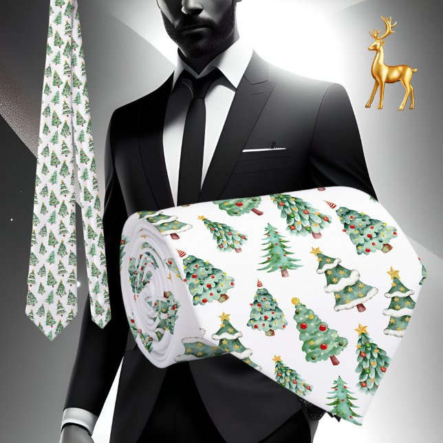 Christmas tree pattern white green winter tie (Christmas tree necktie white green)