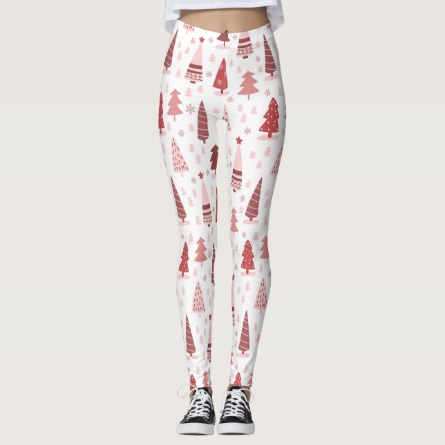 Christmas Tree Pattern White Leggings (Front)