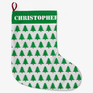 Christmas Tree Pattern with Custom Name Large Christmas Stocking