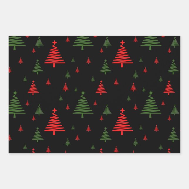 Christmas tree pattern wrapping paper sheet (Front)